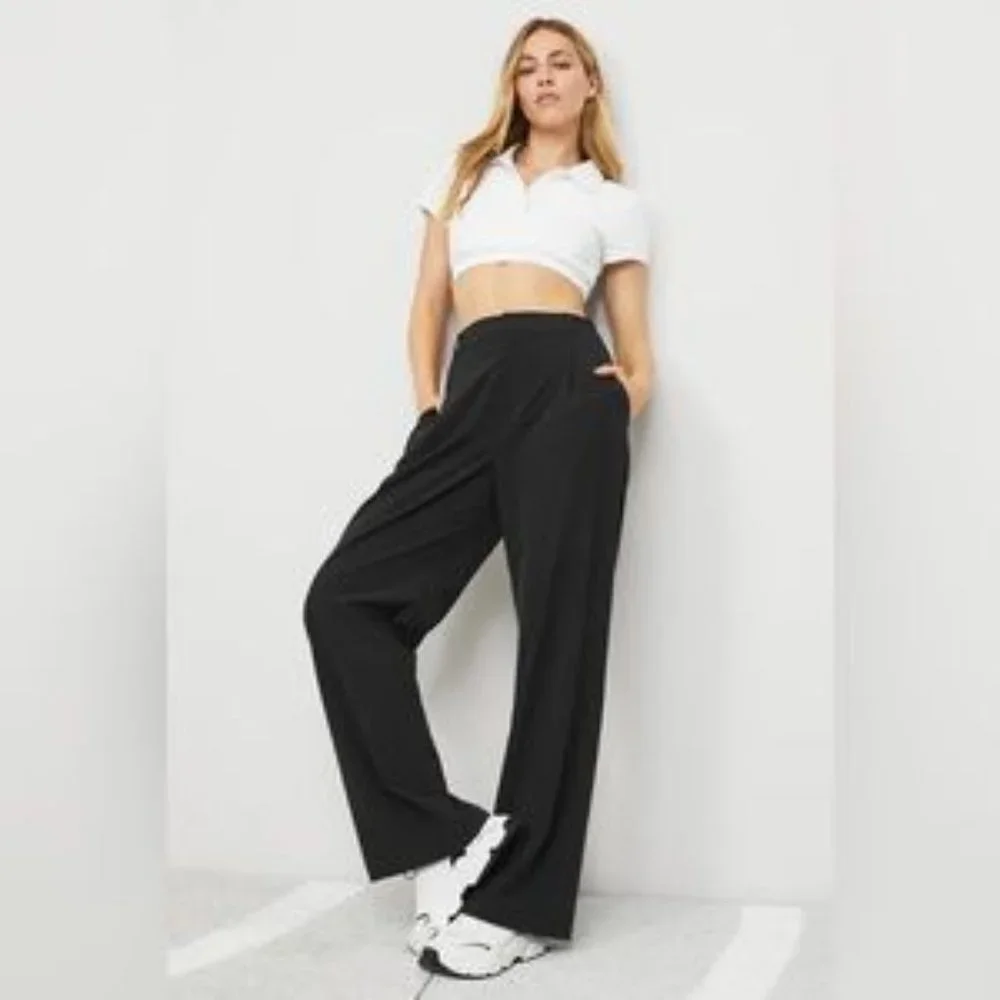 Alo Yoga High Waist Pursuit Trouser Wide Leg Pants Size Medium Black - Picture 1 of 1